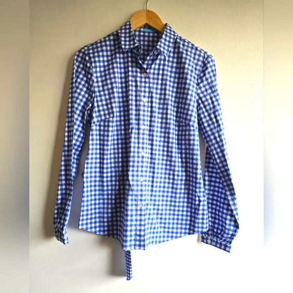 J. McLaughlin, Blue Gingham Woman's Shirt, Blue/White, Size Medium - Picture 2 of 9